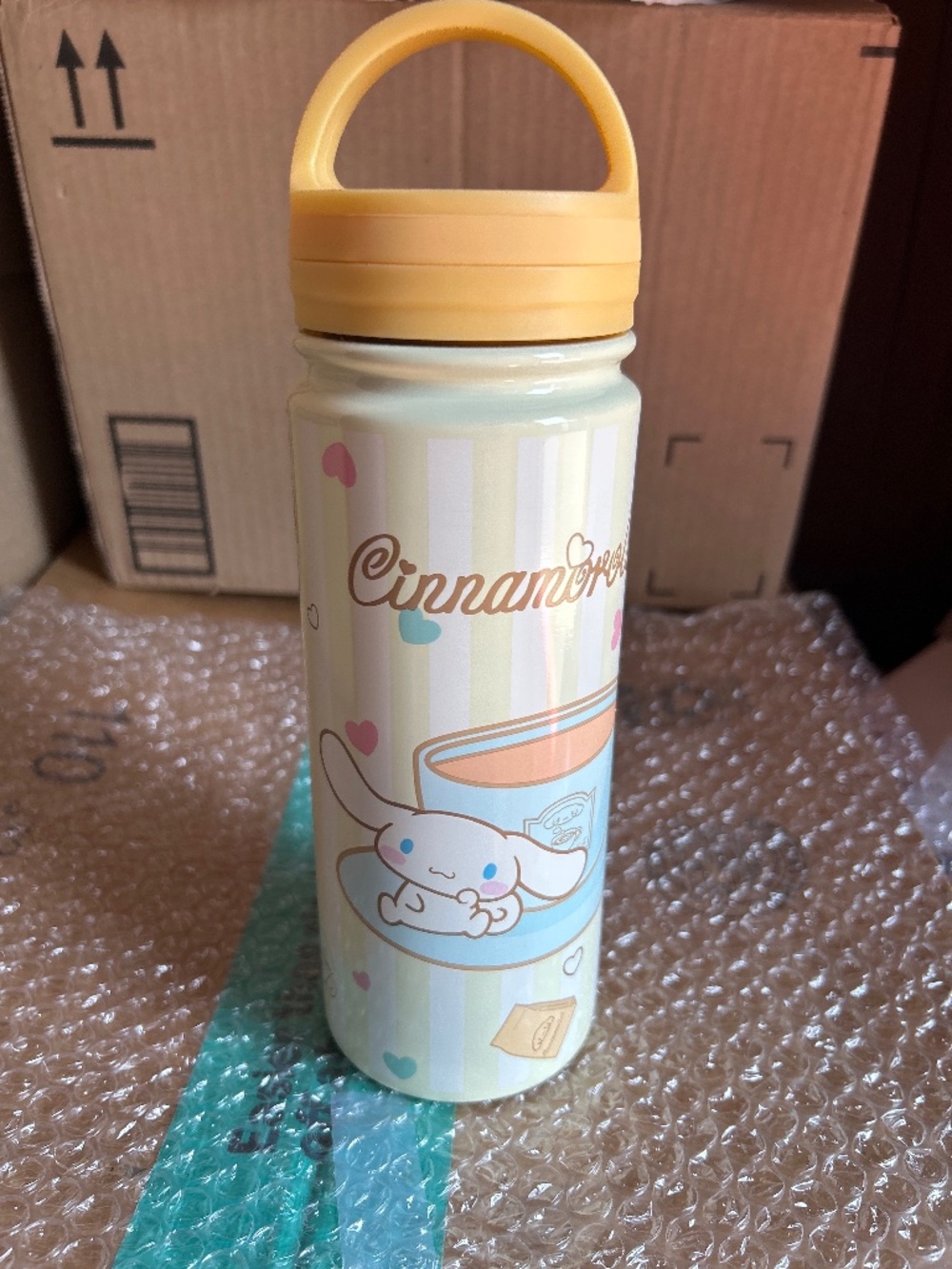 Sanrio Cinnamoroll Water Bottle Stripped Logo Cafe